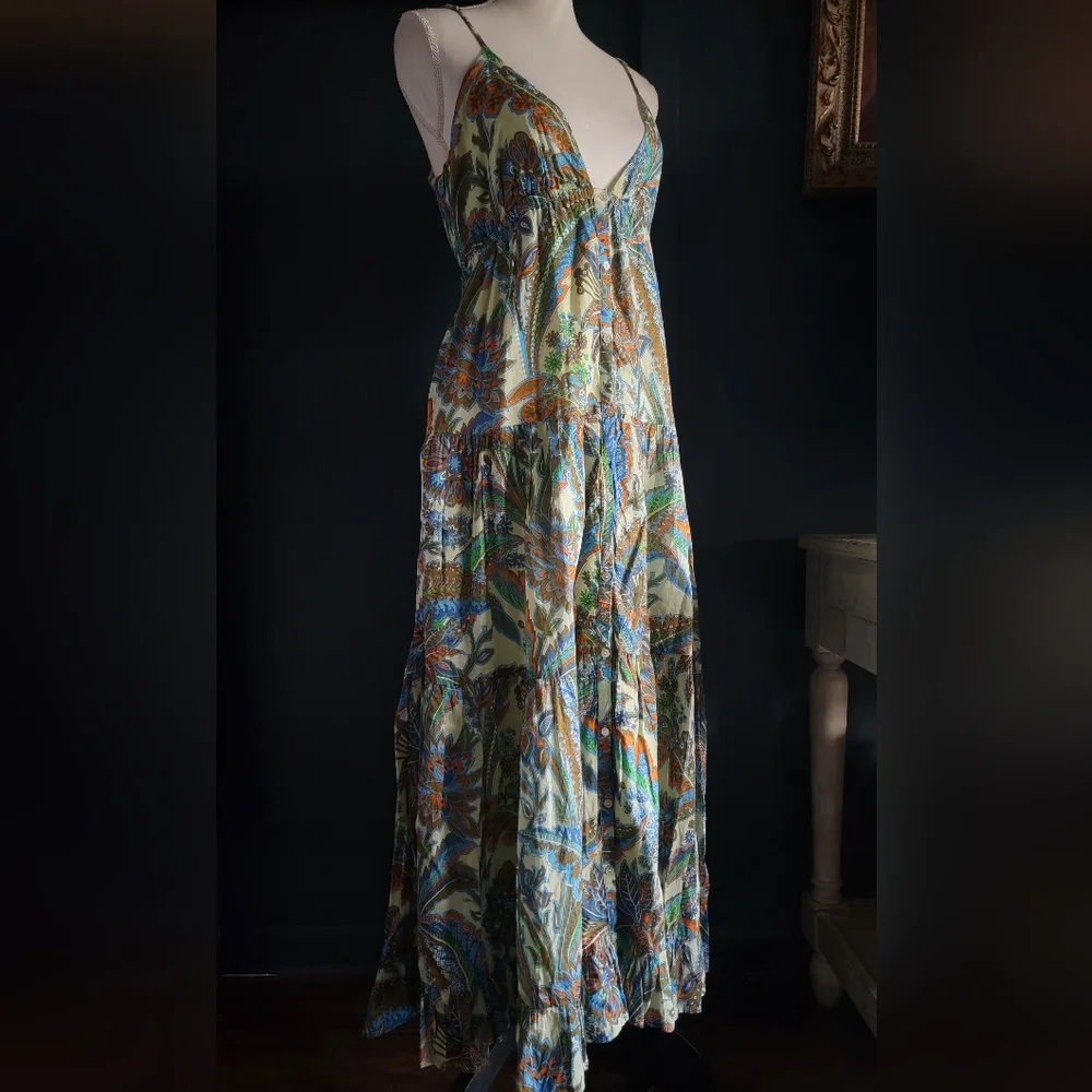 House of Harlow Cutout Tie Empire Waist Floral Paisley Beach Summer‎ Maxi Dress - Picture 3 of 15